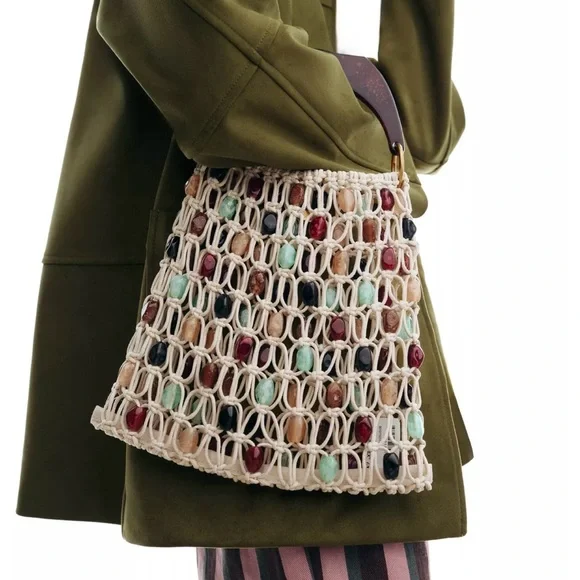 NWT ZARA BEADED BUCKET BAG - Picture 2 of 2